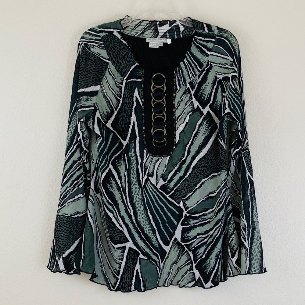 Alberto Makali Metal/Beaded Print Blouse Top